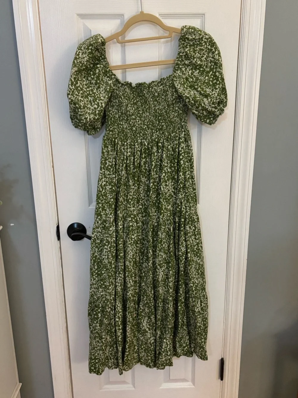 Abercrombie & Fitch Green Floral Puff-Sleeve Linen Blend Maxi Dress